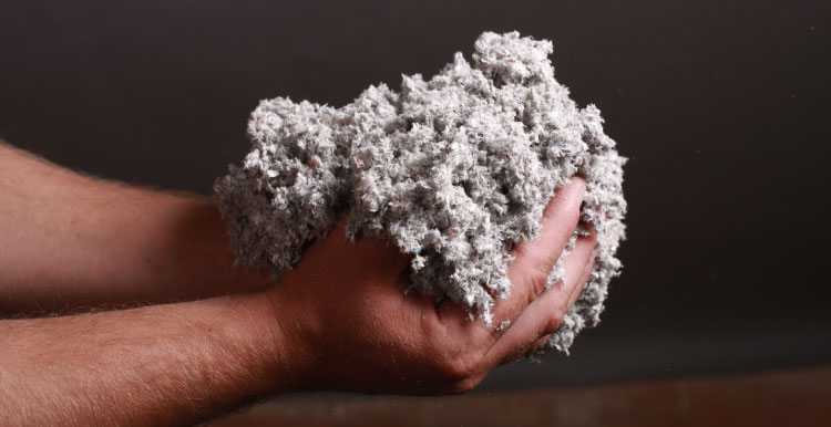 Poignée de ouate de cellulose en vrac tenue à deux mains