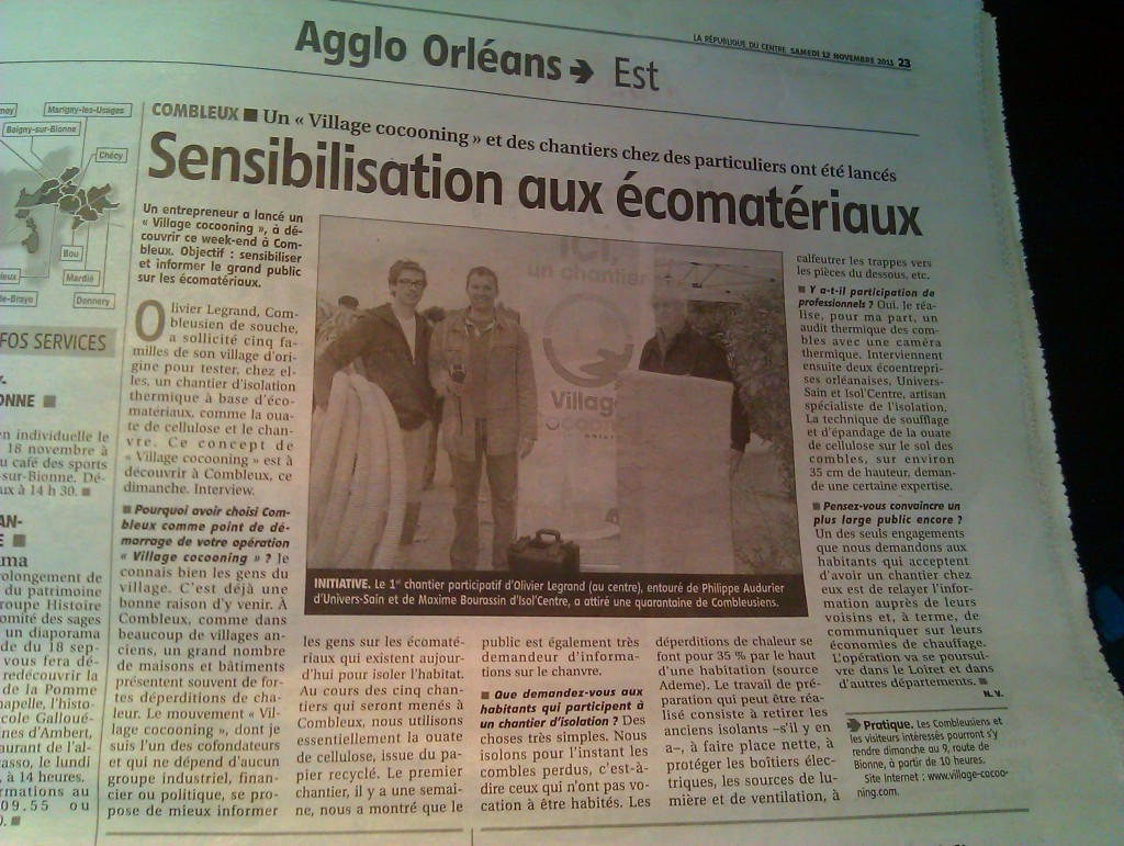 La République du Centre, Agglo Orléans Est : « Sensibilisation aux écomatériaux » à Combleux