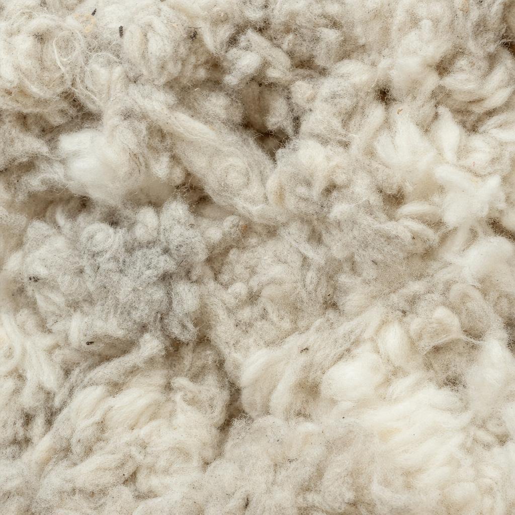 Gros plan sur les fibres blanches de la laine de coton, isolant biosourcé