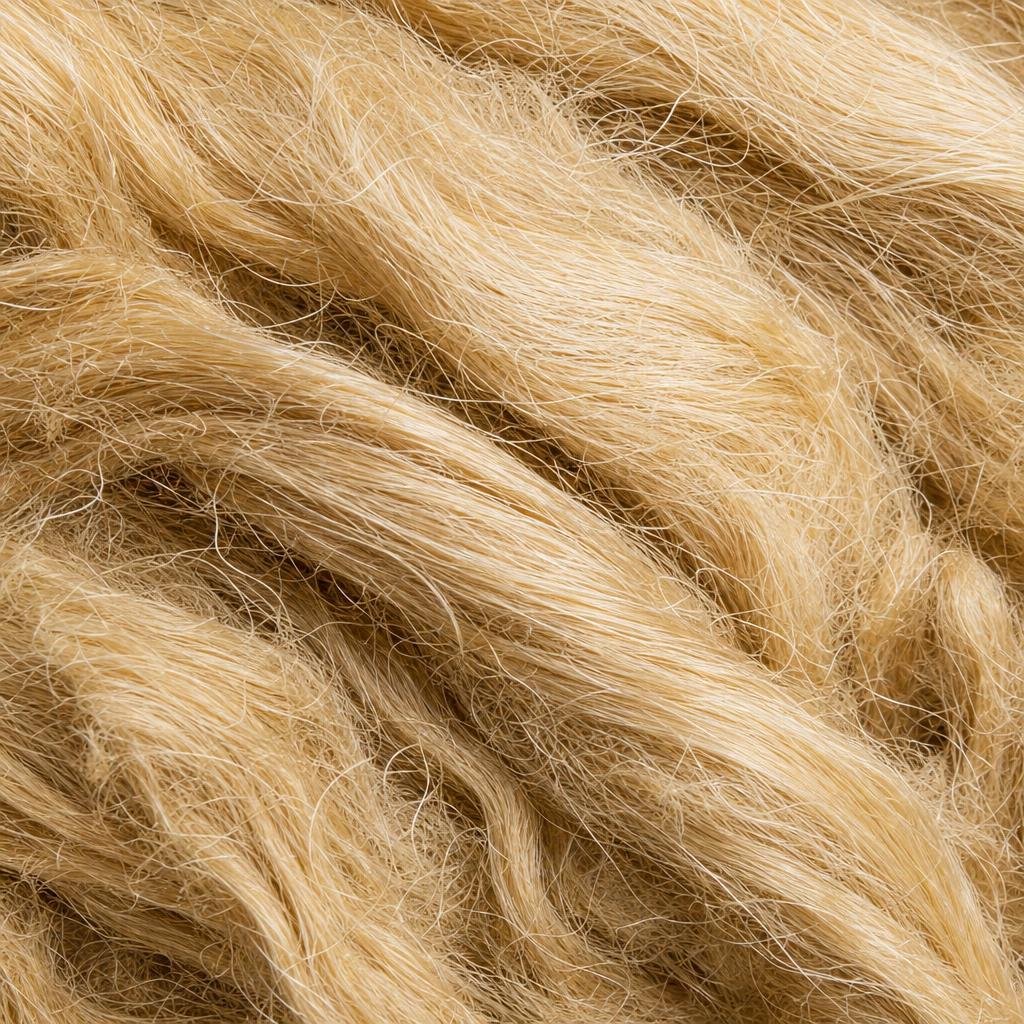 Gros plan sur les fibres blondes du lin, isolant biosourcé
